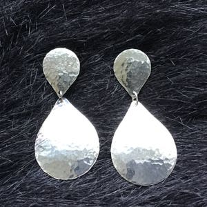 Hammered Drop Earrings Solid Argentium Studs Statement of Elegance Classy Substantial Minimal with a Touch of History image 1