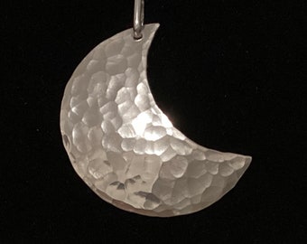 Large Silver Moon Pendant * Hammered Argentium Sterling * Goddess Gift * Good Size and Weight * Celestial Stargazer Simple Beauty
