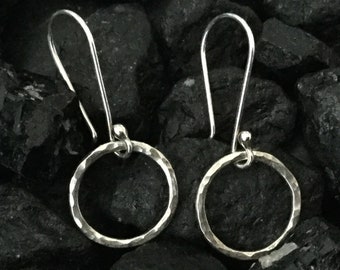 Hammered Circle Dangle Earrings * Argentium Sterling Silver Circles * Classy Everyday Wear with Style * Perfect Gift for Women and Girls