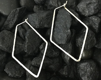 Diamond Hoops * Sterling Silver Hammered Hoop Earrings * Simple Casual and Classy * 2 Inch Textured Argentium * Fabulous Gift