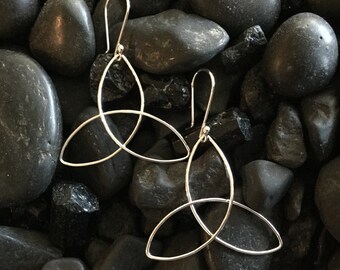 Triad of Life Earrings * Argentium SS Trinity Knot Dangles * Celtic Triquetra Ancient Symbol Harmony Ying Yang * Sterling Silver
