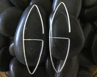 Minimalist Hoop Earrings * Argentium STERLING SILVER Hoops * Marquis Earring Open Hoop Design * Long Geometric Earrings * Light and Classy