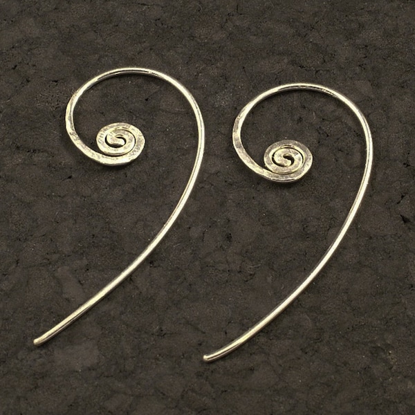 Silver Spiral Earrings / Simple Unique Spirals of Argentium Sterling - Duo Style - Insert from Front or Back for a Different Look