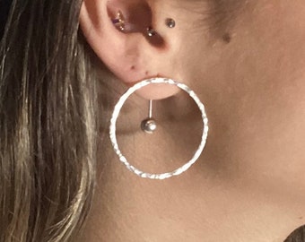 Illusion Silver Hoops * Hammered Argentium Sterling Circle with 6mm Silver Bead Ear Nut * Flash Fashion Earrings * MetalRocks Original