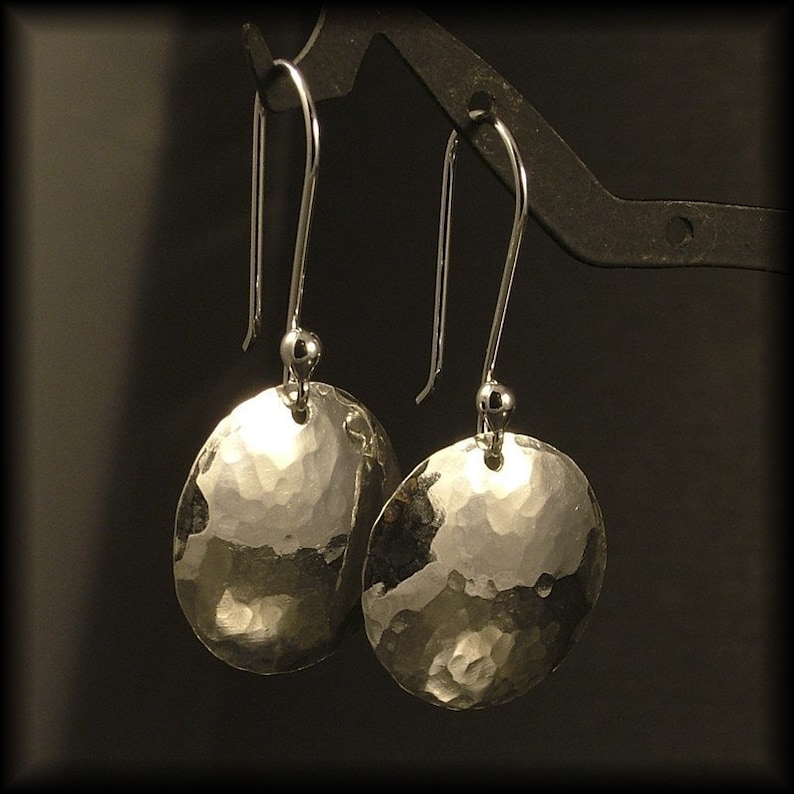 Sterling Silver Earrings Hammered Dangles Circle Disk Etsy