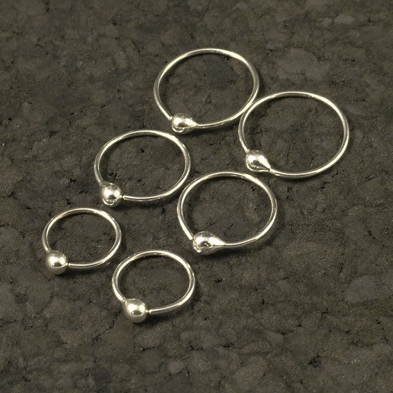 Small Silver Hoop Set Customize to your Size Argentium Sterling Rings Tear Drop Tragus Ear Nose Ring 10mm 12.5mm 15mm image 5