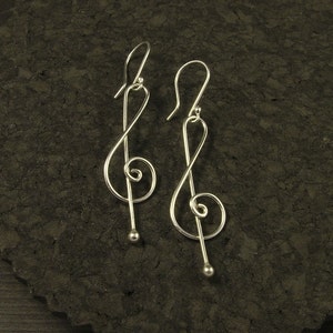Silver Dangle Earrings / Musical Dangles / Music to My Ears / Treble Clef / A Rockn Metal Design Sweet Sweet Music image 5