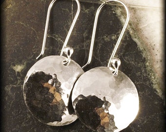Hand Hammered Argentium Silver Earrings * Minimalist Solid Sterling Dangles
