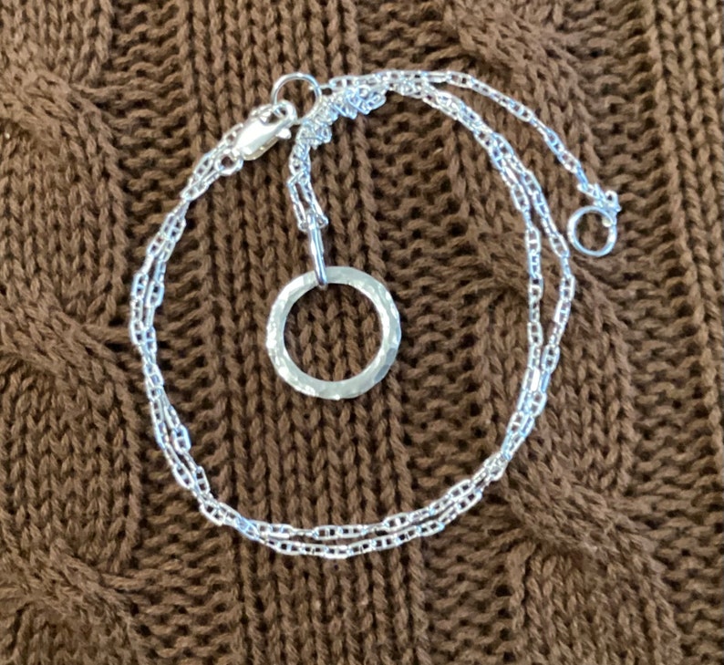 Petite Silver Circle Pendant Sturdy Hammered Argentium Eternity Necklace Timeless Classic Symbol of Eternal Love Fabulous Gift image 4