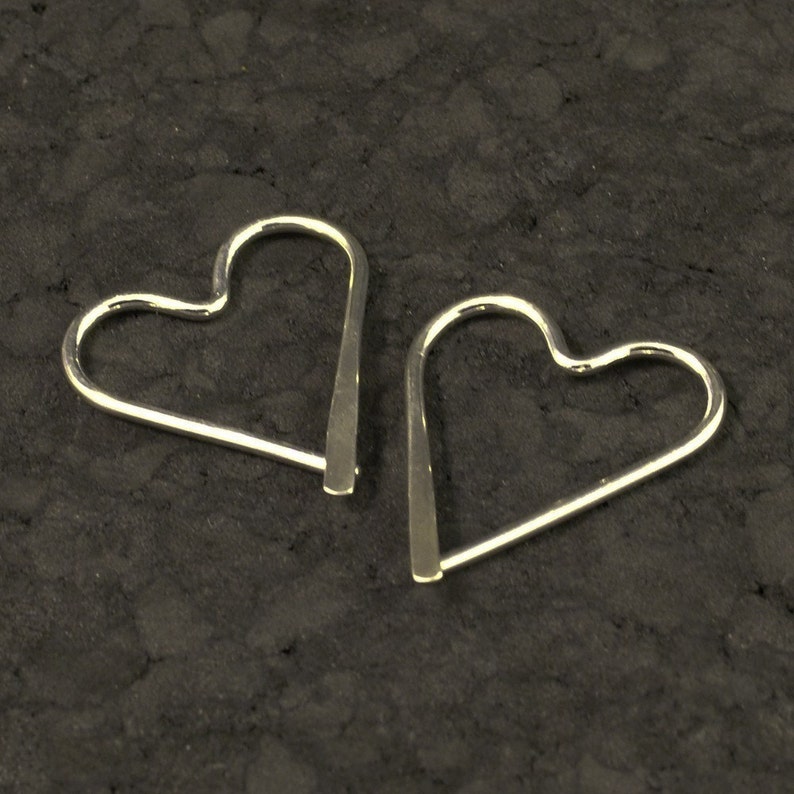 Silver Heart Hoops Catchless Sterling Earrings Hammered Sweethearts Choice of Argentium Silver-Gold-Rose Gold MetalRocks Girls Gift image 1