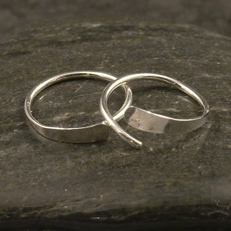 Silver Sleeper Hoops / Hammered Small Argentium Silver Hoop Earrings Catchless Endless Sport Men Ladies Half Inch or Customize Your Size image 2