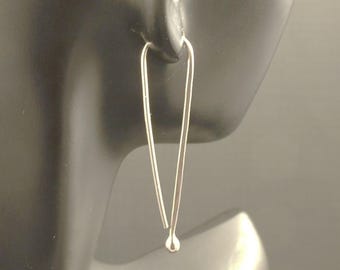 Long Silver Drop Hoops * Hammered Sterling Earrings * Unique Hoop Design * Goddess Teardrop Design * Minimalist Dangles