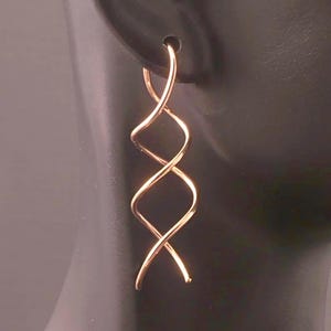 Long Rose Gold Earrings * Twisted Spiral Dangle Earrings * Uniquely Different * MetalRocks Fun Artistan Jewelry * Great for Dancing