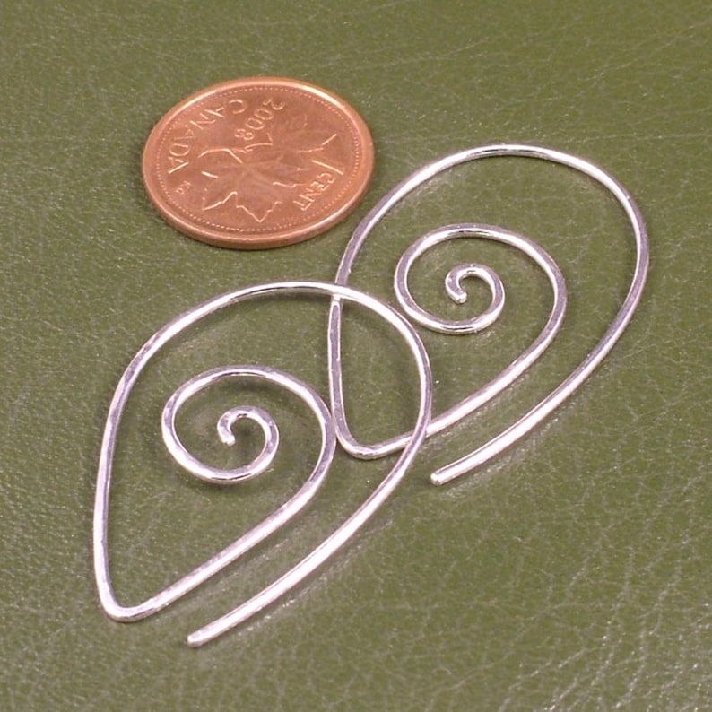 Sterling Silver Earrings / Swirling Silver Hoops / Argentium Swirl Spiral Tear Drop Hammered Tribal Twist Earring Unique Fun image 3