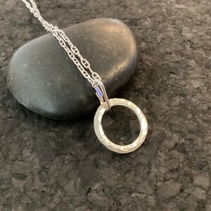 Petite Silver Circle Pendant Sturdy Hammered Argentium Eternity Necklace Timeless Classic Symbol of Eternal Love Fabulous Gift image 1