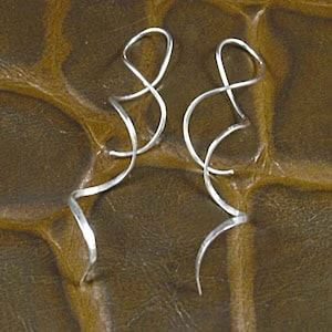 Long Spiral Silver Earrings * Twisted Hammered Argentium Dangle * Threaders
