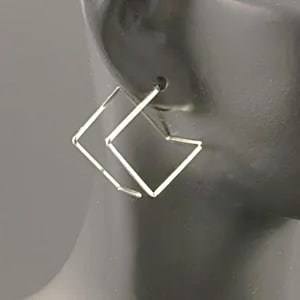 Modern Argentium Sterling Silver Square Earrings Geometric 3D Cube Hoops