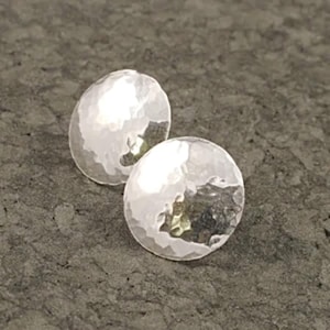 Hammered Silver Post Earrings * Argentium Domed Disk Studs * Classic Ageless Design