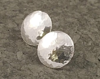 Hammered Silver Post Earrings * Argentium Domed Disk Studs * Classic Ageless Design