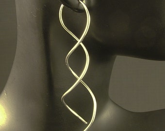 Sterling Silver Earrings / Long Spiral / Swirl Design / Metal with a Twist /  Easy Wear Dangles / Twisted Metal Swirls Swirling