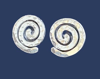 Hammered Argentium Sterling Silver Swirl Stud Earrings
