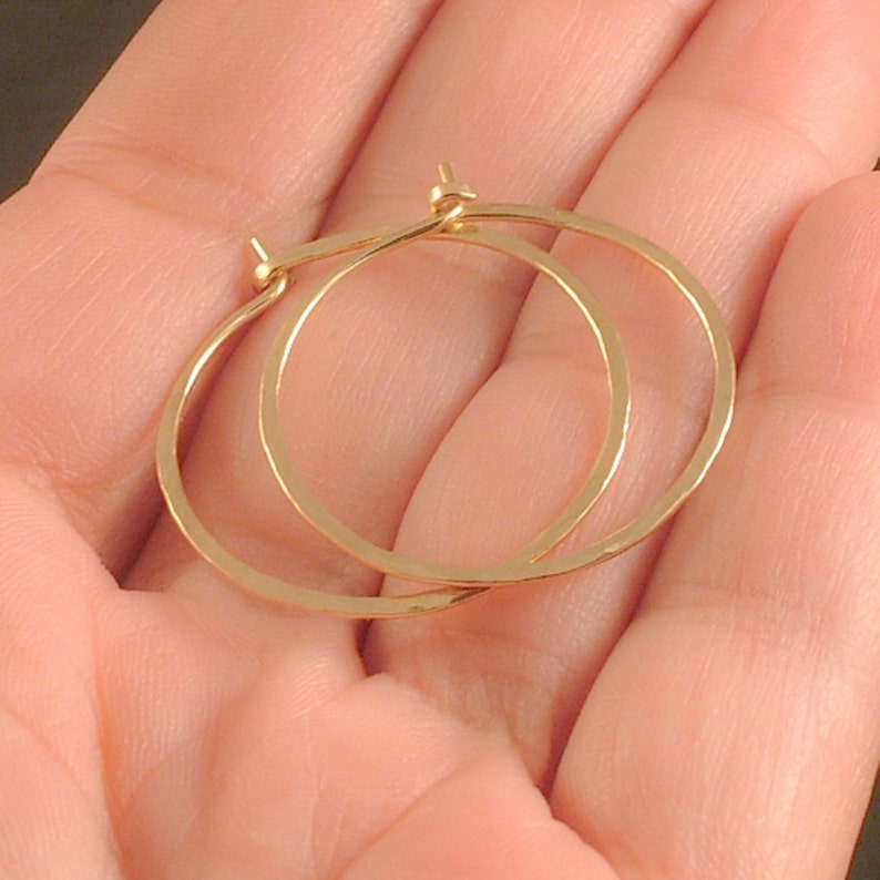 Hammered Gold Hoops Simple Minimalist Everyday Wear Hoop Earrings Available in Rose Gold Gift for Women / Girls Classic Comfort image 3