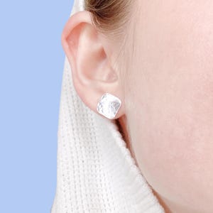 Hammered Silver Square Studs * Handmade Argentium Sterling Earrings