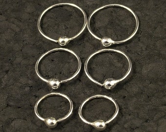 Small Silver Hoop Set  * Customize to your Size * Argentium Sterling  Rings * Tear Drop Tragus Ear Nose Ring  * 10mm 12.5mm 15mm