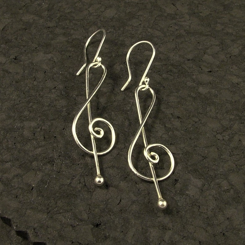 Silver Dangle Earrings / Musical Dangles / Music to My Ears / Treble Clef / A Rockn Metal Design Sweet Sweet Music image 2