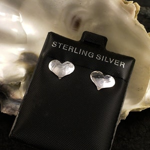 Silver Heart Post Earrings Hammered Hearts SS Studs Simple Small Ladies Girls Gift Dainty Reflections of Love Fiancé Promise image 2