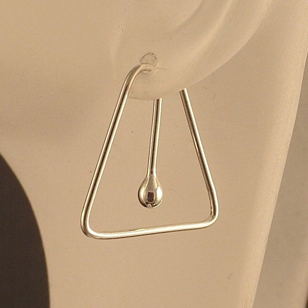 Silver Hoop Earrings - Catchless Argentium Sterling Hoops - Artisan Unique Different - A MetalRocks Original Design - Triangle Earrings