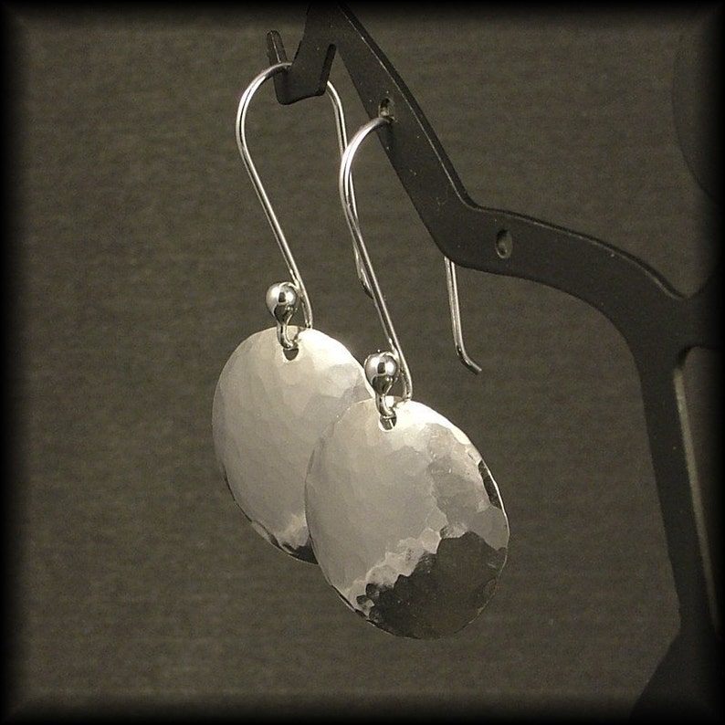 Sterling Silver Earrings Hammered Dangles Circle Disk Etsy