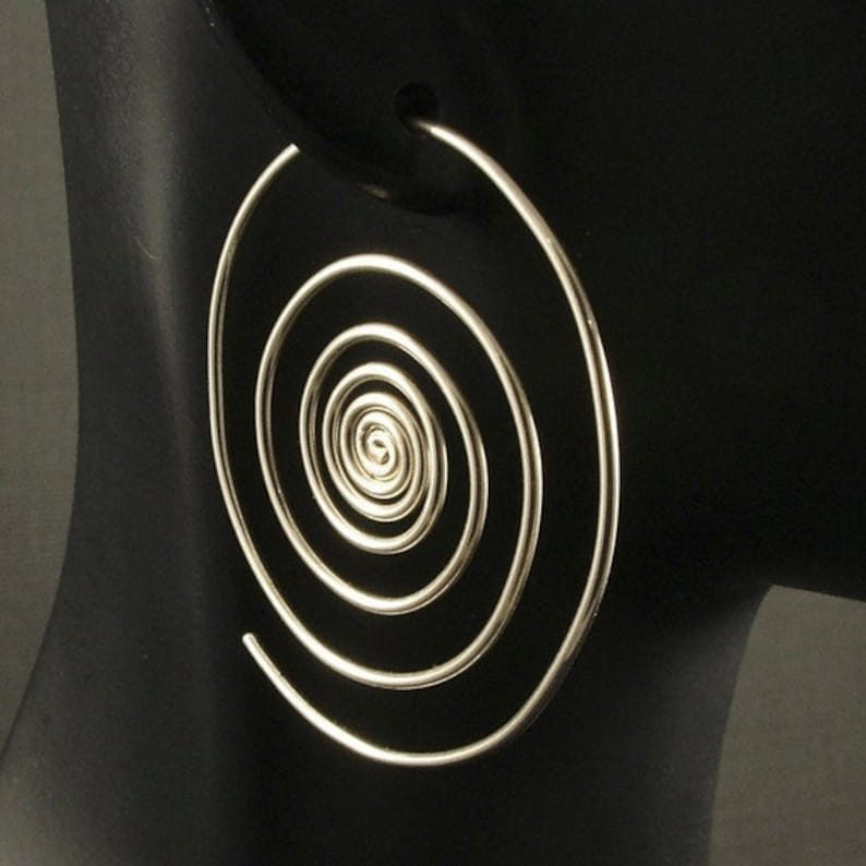 Silver Hoop Earrings Super Spirals Sterling Silver Hoops Out of the Vortex Big Swirl Spiral Modern Fashion Forward Fun image 1