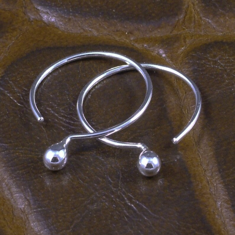 Open Silver Hoops / Silver Hoop Earrings / Simple Minimalist Classic Everyday Wear for All Ages Budded Teared Silver Drop image 2