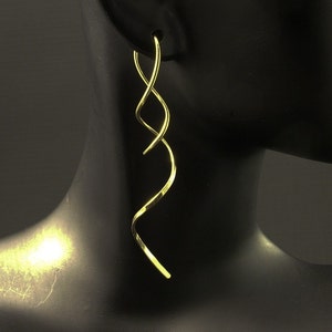 Long Gold Spiral Earrings * Twisted Artisan Unique Different Swirl Dangles * Also Available in Rose Gold