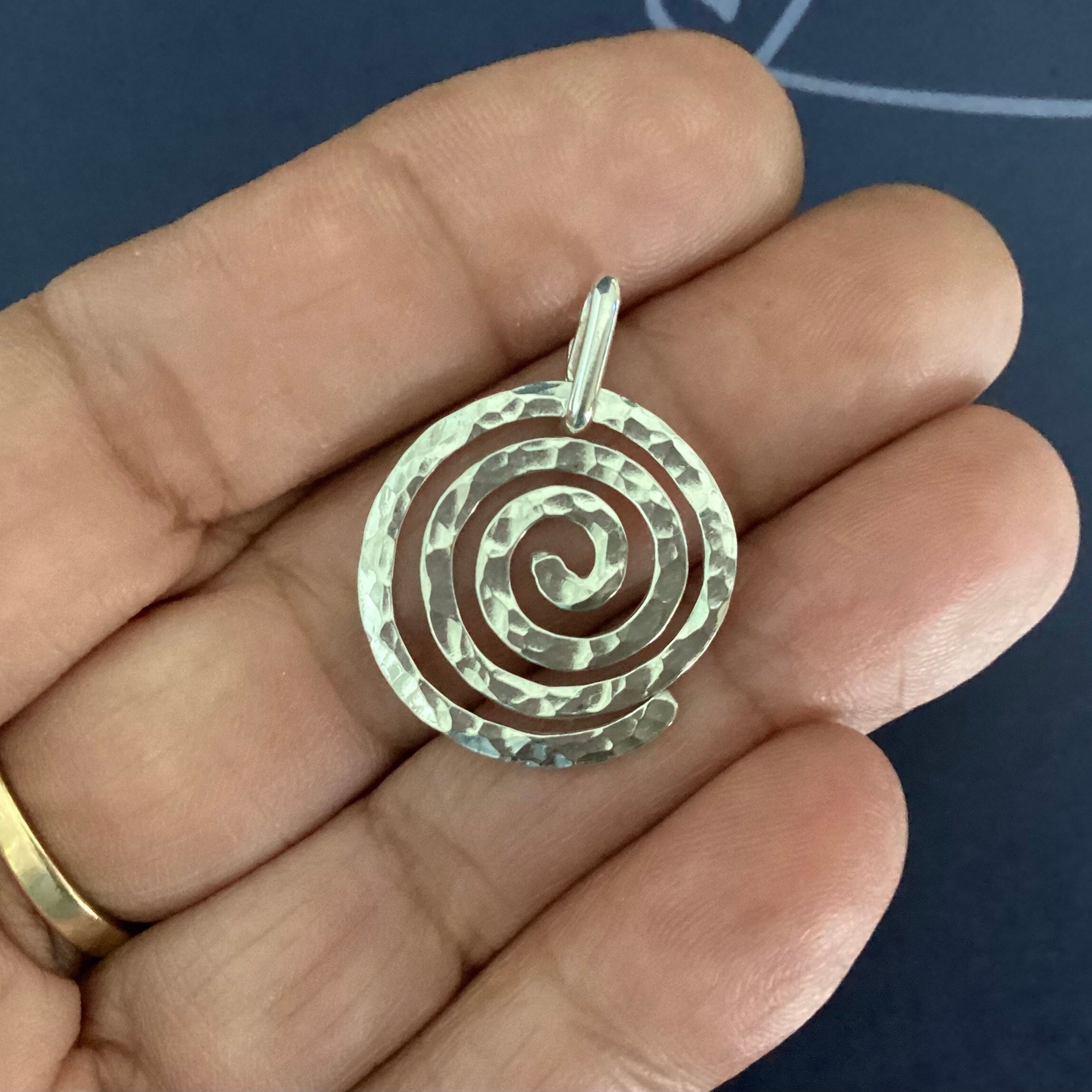 Silver Spiral Necklace Sterling Eternity Pendant Hammered Argentium With SS  Chain Sacred Geometry Ancient Spiritual Gift 