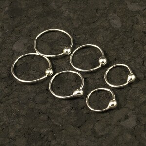 Small Silver Hoop Set Customize to your Size Argentium Sterling Rings Tear Drop Tragus Ear Nose Ring 10mm 12.5mm 15mm image 2