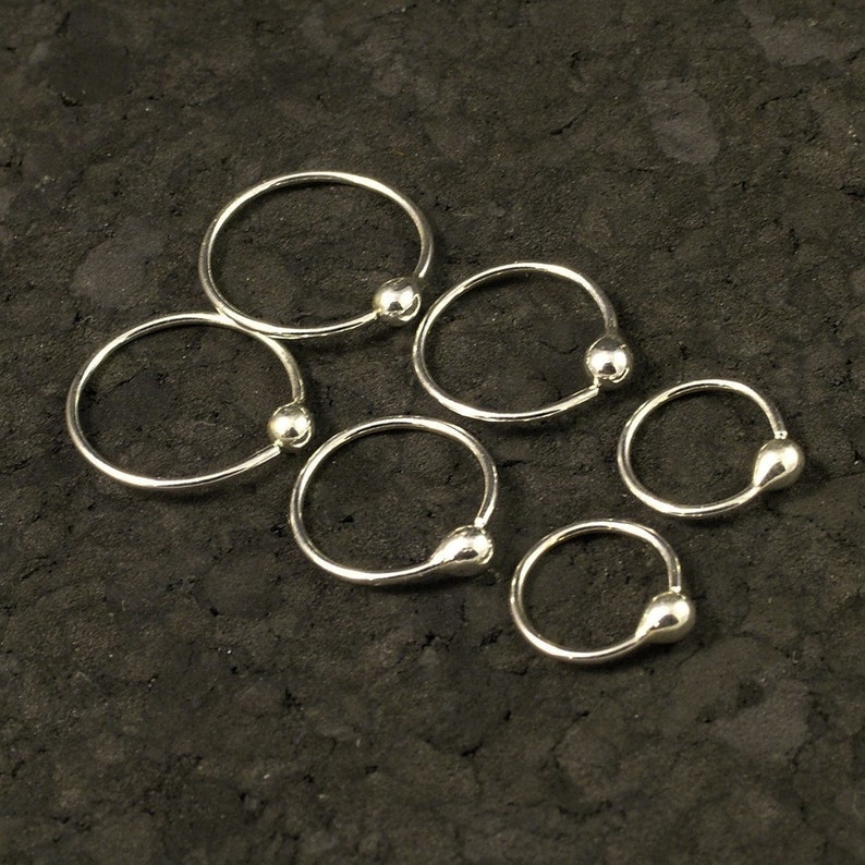 Small Silver Hoop Set Customize to your Size Argentium Sterling Rings Tear Drop Tragus Ear Nose Ring 10mm 12.5mm 15mm image 2