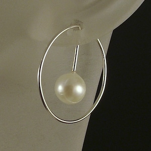 Silver Pearl Earrings / Silver Hoops / Unique Sterling Silver Hoops / Classic Simple and Elegant