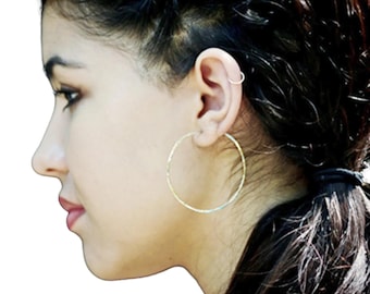 Large Gold Filled Hoop Earrings: Hammered Handmade Jewelry - 2 Inch