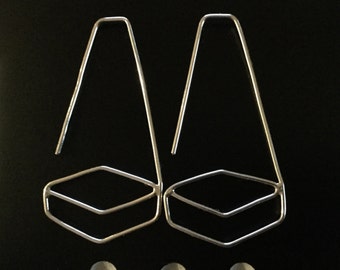 Illusion Sterling Silver Hoops * Minimalist Geometric Design * Is it a Box, Square, 3D? * Argentium Hoop Earrings * A MetalRocks Original