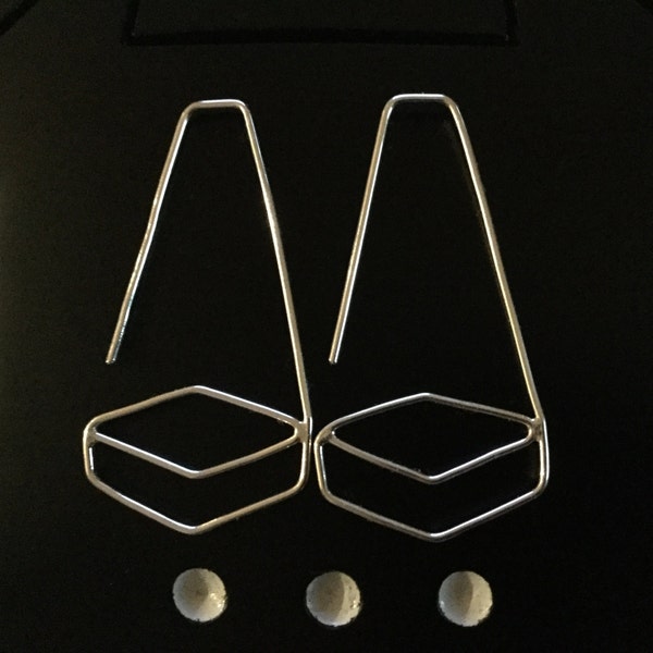 Illusion Sterling Silver Hoops * Minimalist Geometric Design * Is it a Box, Square, 3D? * Argentium Hoop Earrings * A MetalRocks Original