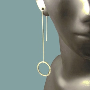 Long Silver Circle Earrings * Hammered Argentium Sterling Pendulum Dangles