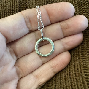 Petite Silver Circle Pendant Sturdy Hammered Argentium Eternity Necklace Timeless Classic Symbol of Eternal Love Fabulous Gift image 3