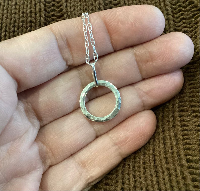 Petite Silver Circle Pendant Sturdy Hammered Argentium Eternity Necklace Timeless Classic Symbol of Eternal Love Fabulous Gift image 3
