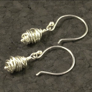 Sterling Silver Earrings featuring a Handmade Argentium Bead / Unique Dangle Earrings / Wire Beads Dangles / Argentium Earrings