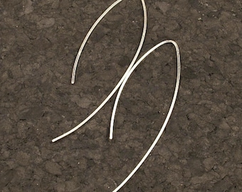 Long Argentium Sterling Silver Dangle Earrings: Sleek Minimalist Curves