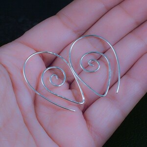 Sterling Silver Earrings / Swirling Silver Hoops / Argentium Swirl Spiral Tear Drop Hammered Tribal Twist Earring Unique Fun image 4