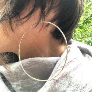 Extra Large Silver Hoop Earrings * Hammered 3 Inch Argentium Sterling Hoops * Big Look Light Comfortable Wear * Easy Everyday Favourite