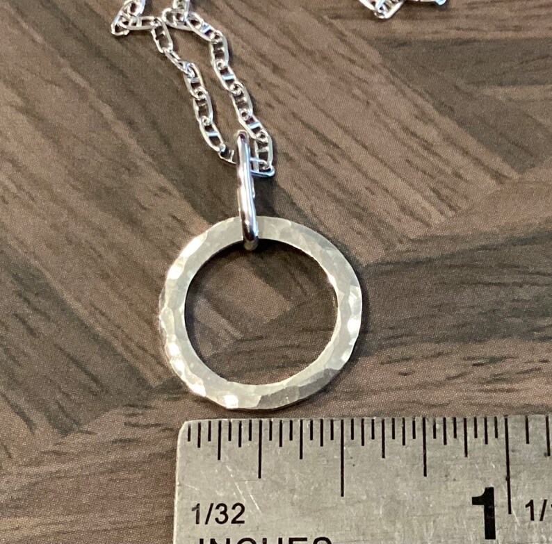 Petite Silver Circle Pendant Sturdy Hammered Argentium Eternity Necklace Timeless Classic Symbol of Eternal Love Fabulous Gift image 7